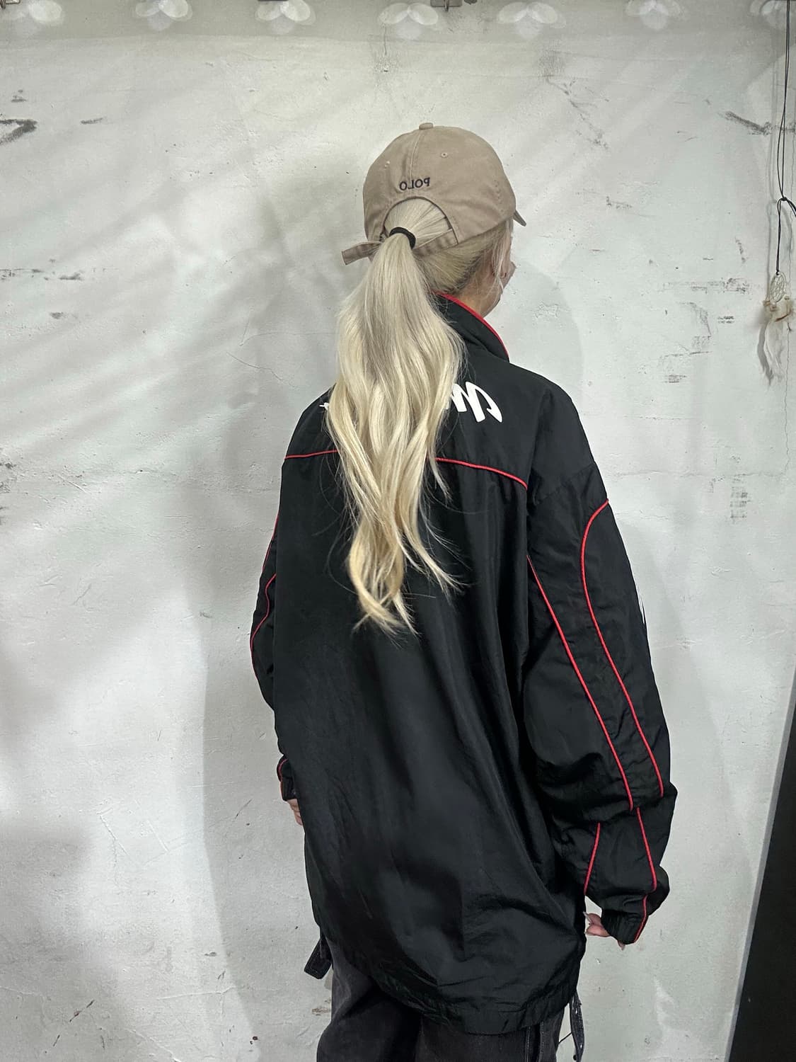 미즈노 블랙 올드스쿨 사이드 라인 오버핏 바람막이 빅 로고 트랙 자켓 L 상품이미지3