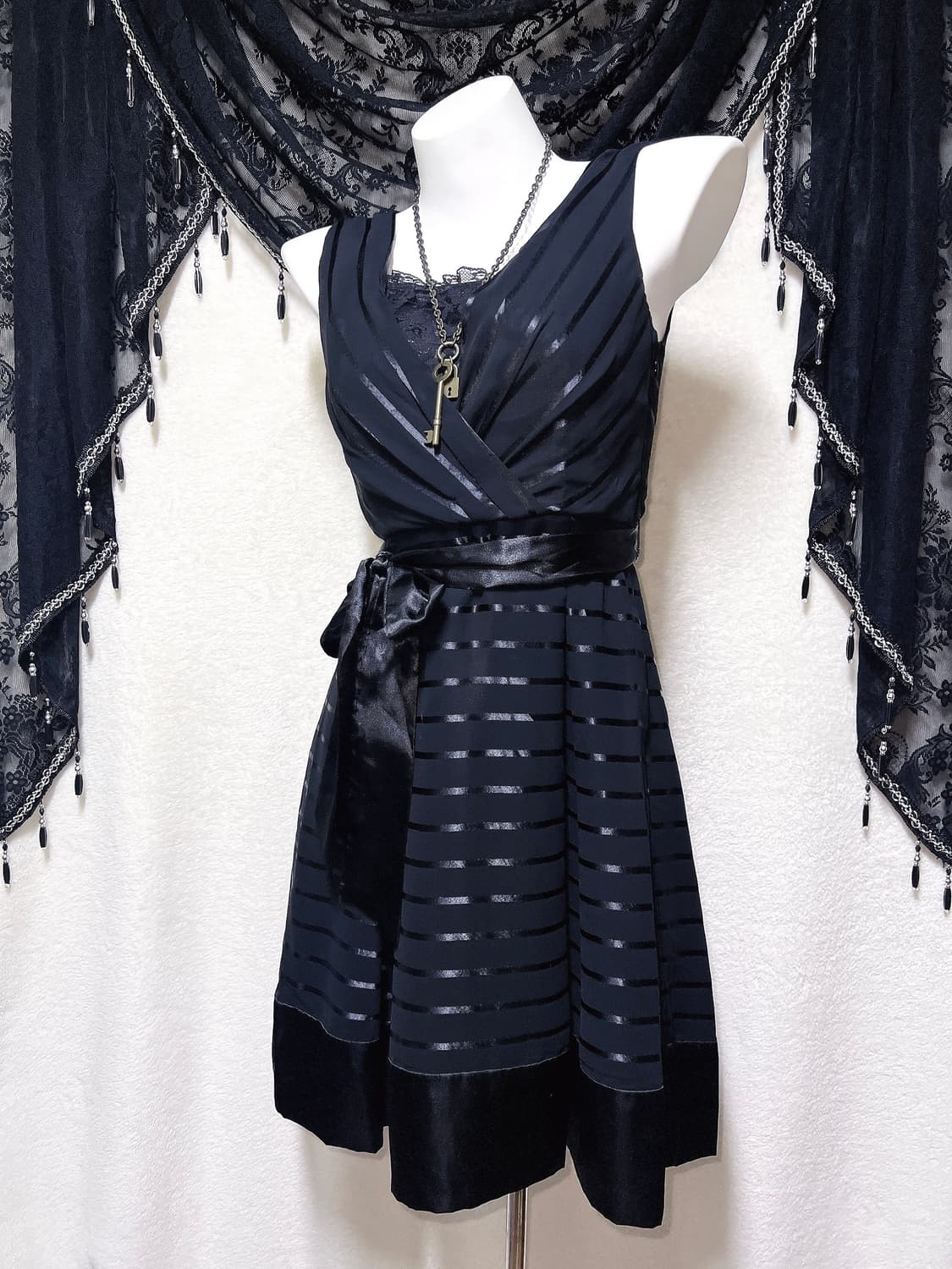 로맨틱고딕 고스펑크 로리타 로걀 갸루 블랙 레이스 새틴 리본드레스 원피스 상품이미지5