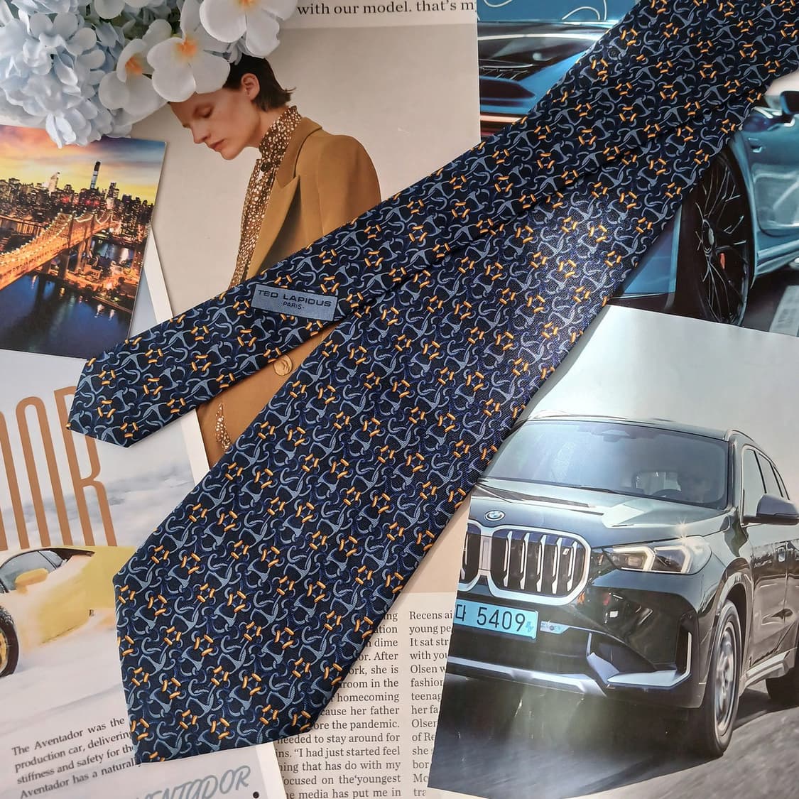 테드라피두스 실크 네이비 기하 패턴 넥타이 9.7cm A등급 A19198 상품이미지3