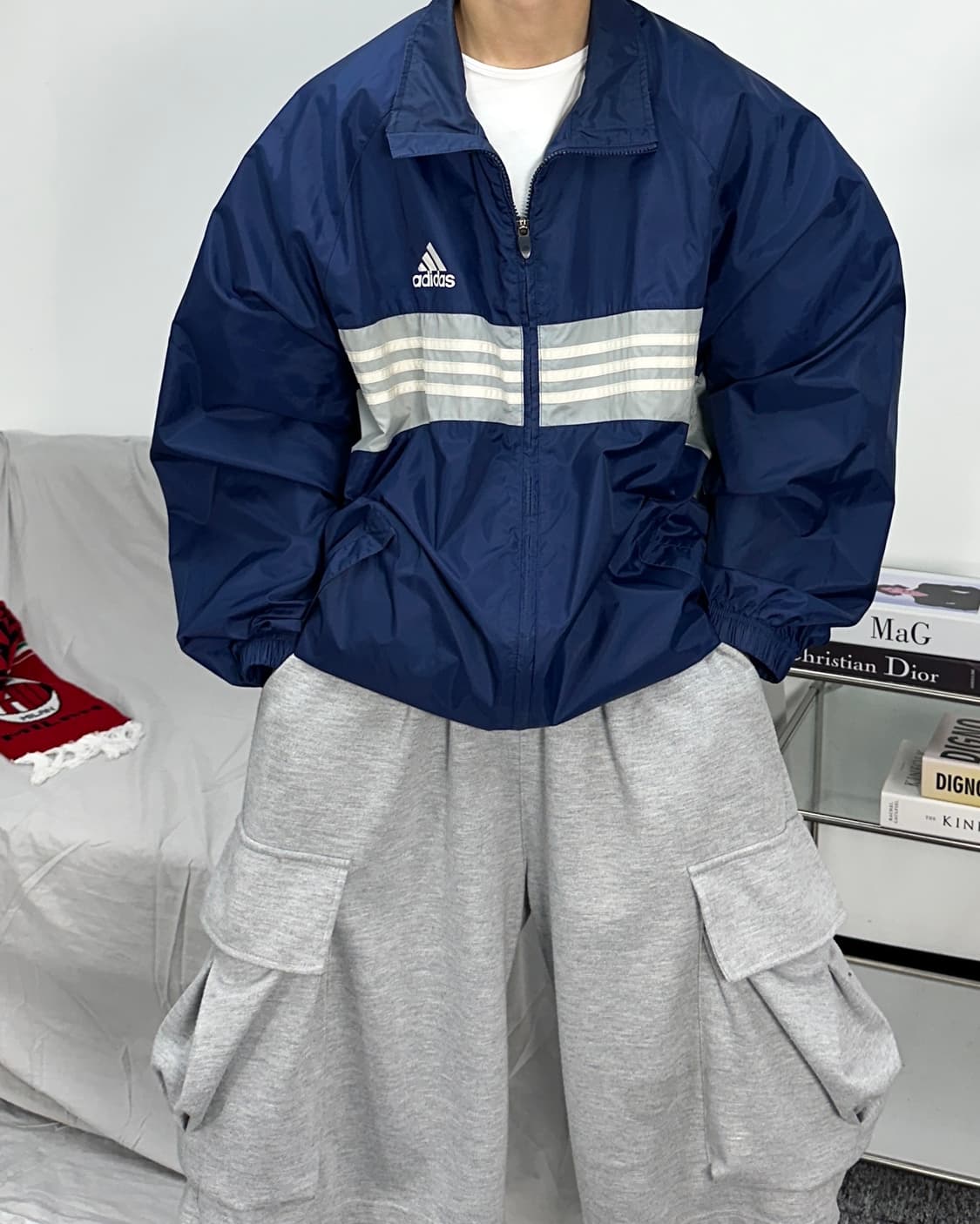 아디다스 네이비 배색 삼선 바람막이 상품이미지1