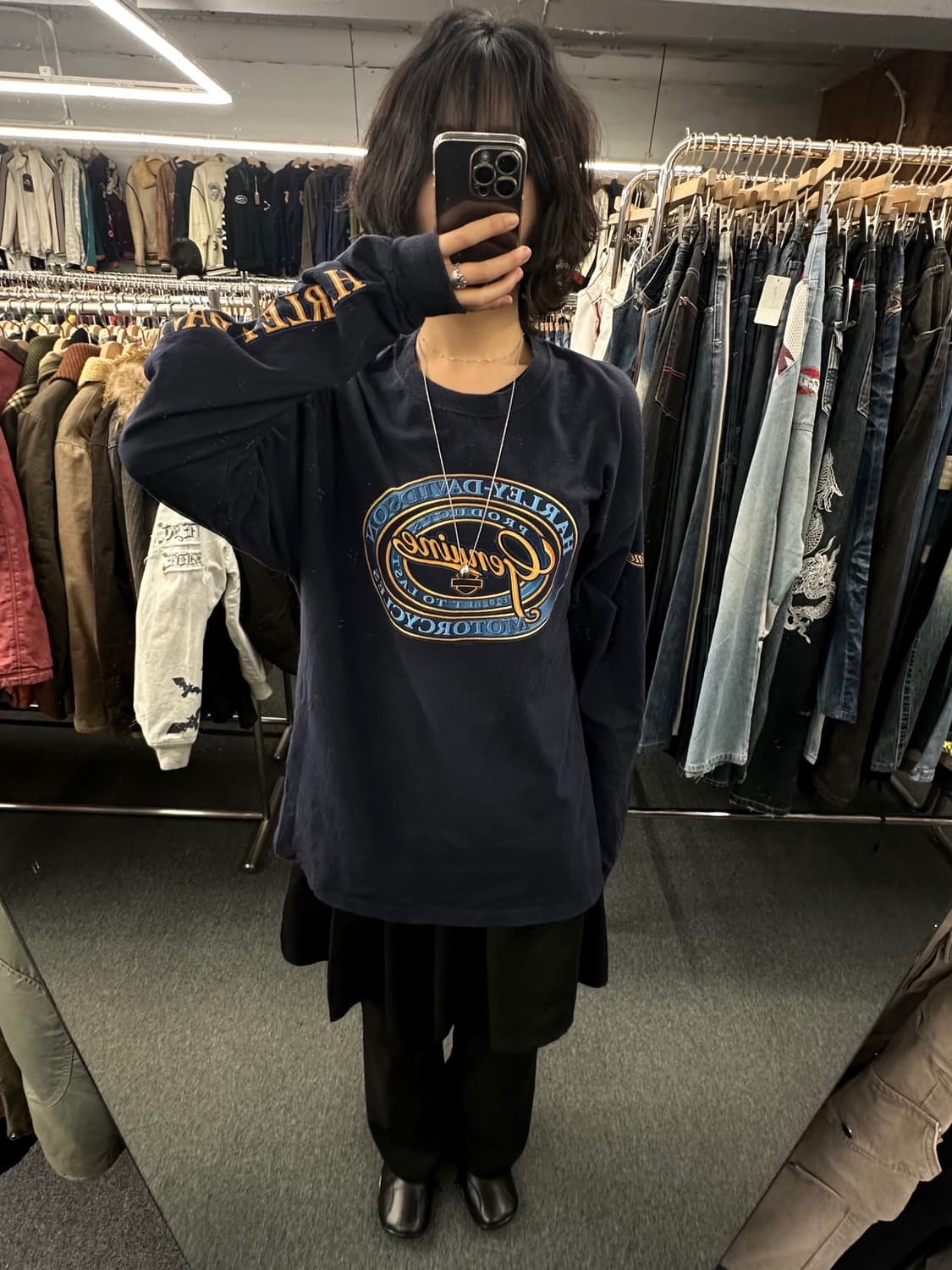 XL)할리데이비슨 빈티지 DAYTONA 프린팅 네이비 롱슬리브 상품이미지1