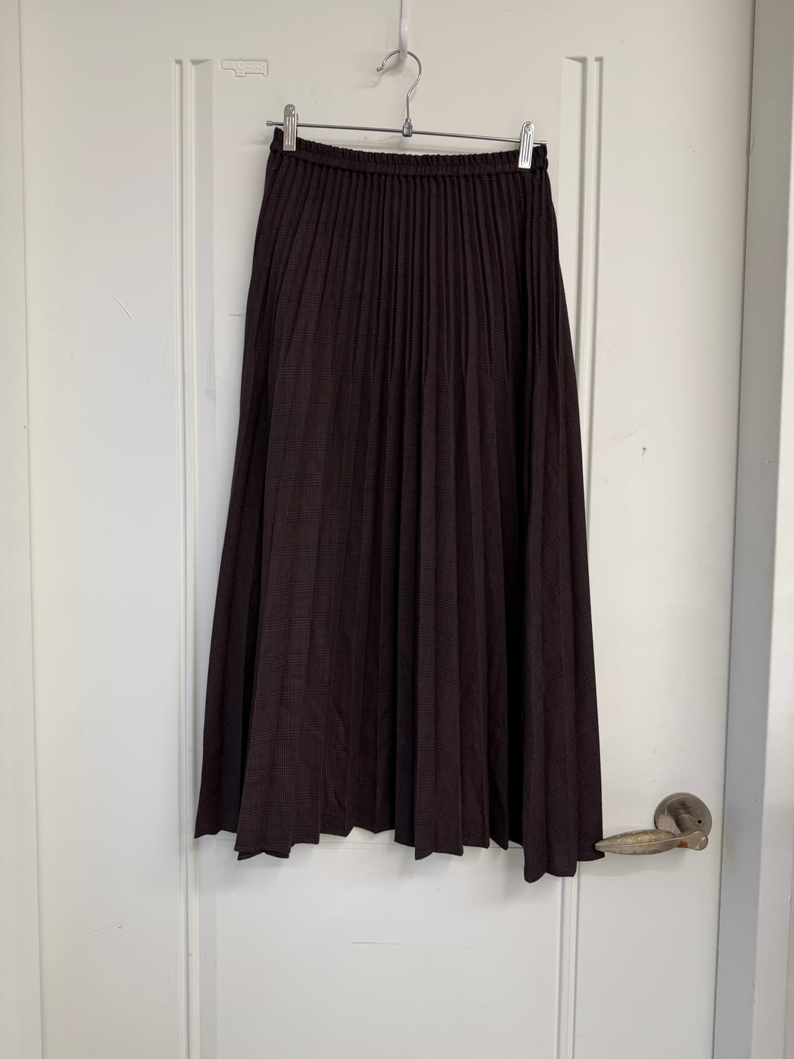 일본빈티지 브라운 체크 플리츠 롱스커트 상품이미지4