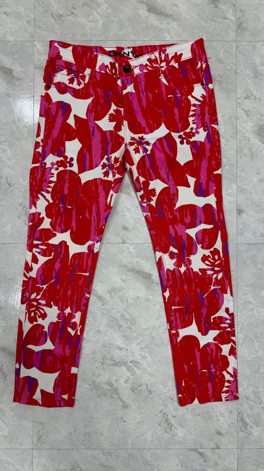 DKNY ROCKER 플로럴 페인팅 빨간 꽃 무늬 스키니 진 상품이미지8
