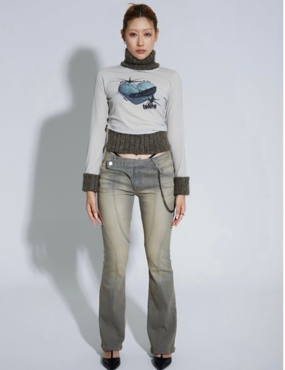 카시코 제이드 프린트 메쉬 탑 카키 판매 합니당 상품이미지2