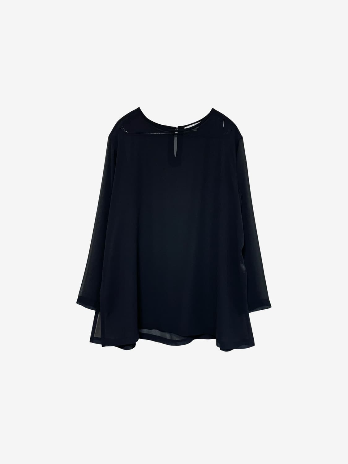 Sheer Side-Slit Long Sleeve Blouse 상품이미지8