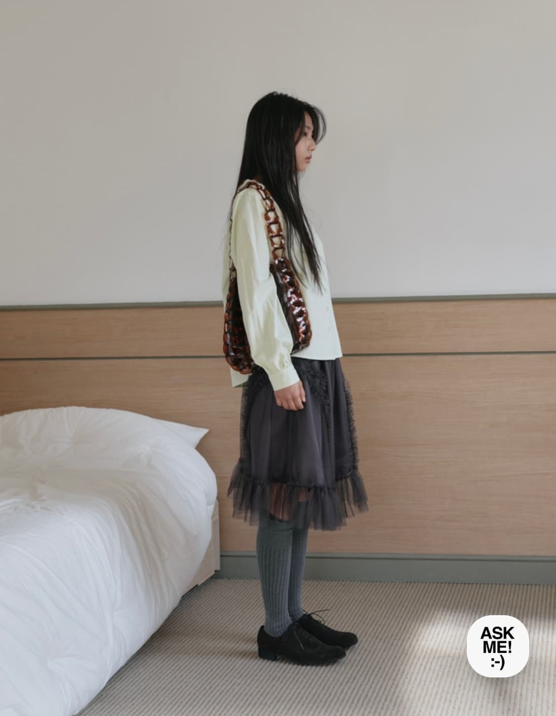 생긴스튜디오 밴딩 러플 샤 스커트 상품이미지3