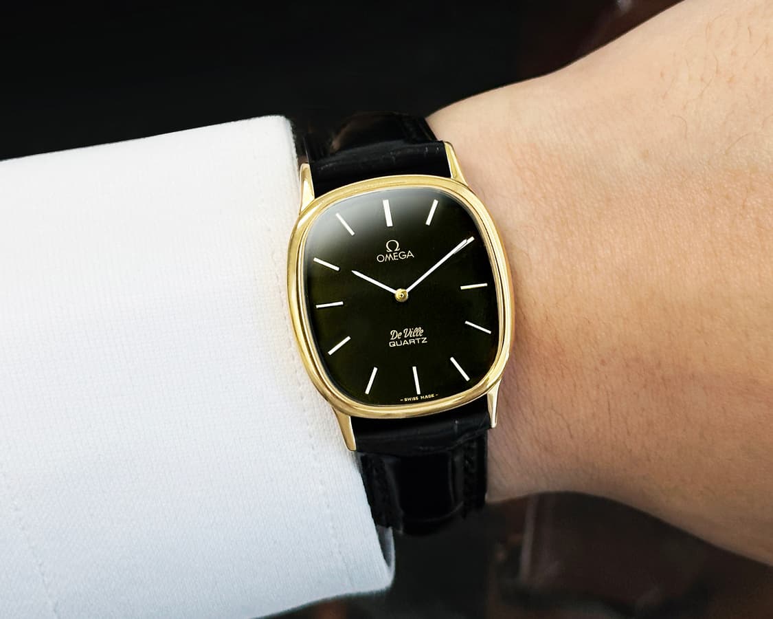 오메가 드빌 엘립스 쿼츠 블랙판 18K골드 도금 시계 상품이미지6