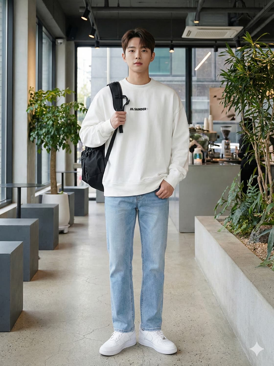 질샌더 화이트 로고 프린트 오버핏 맨투맨_XL 상품이미지1