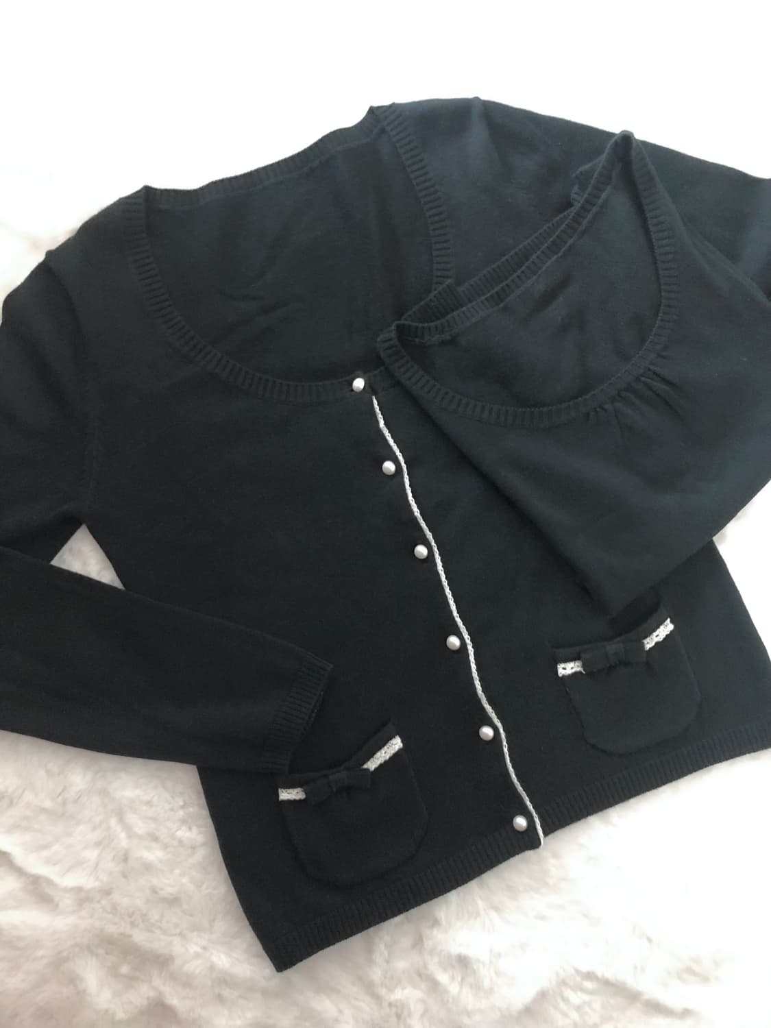 로걀탑 레이스 반팔 가디건 세트 빈티지 공겜여주 갸루 무채색 고딕 상품이미지1