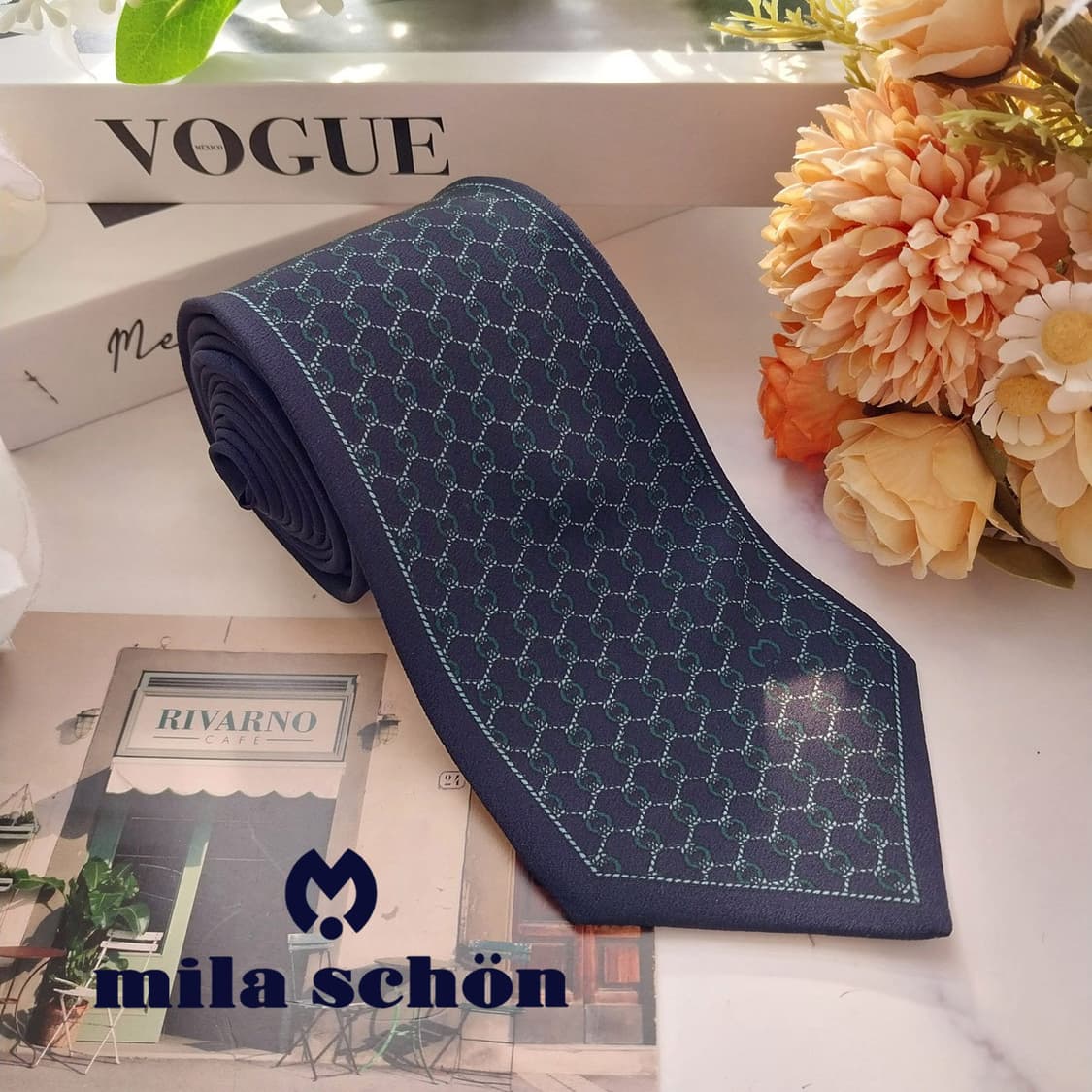 밀라 숀 실크 네이비 패턴 넥타이 8.5cm A+~A등급 k1736 상품이미지1
