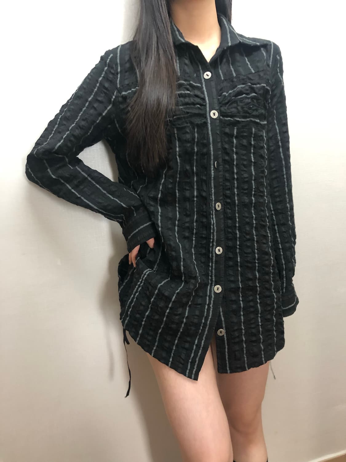 빈티지 블랙 스트라이프 셔링 셔츠 상품이미지5