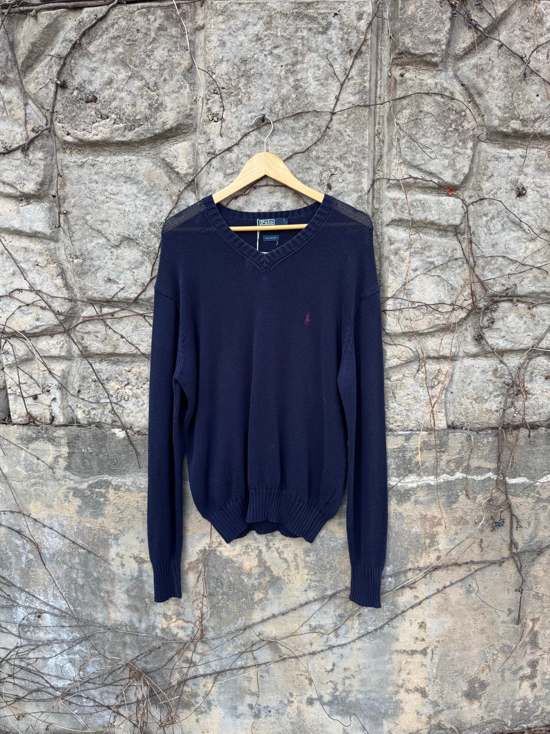 90s 폴로 랄프로렌 빈티지 브이넥 코튼 니트 네이비 L 상품이미지1