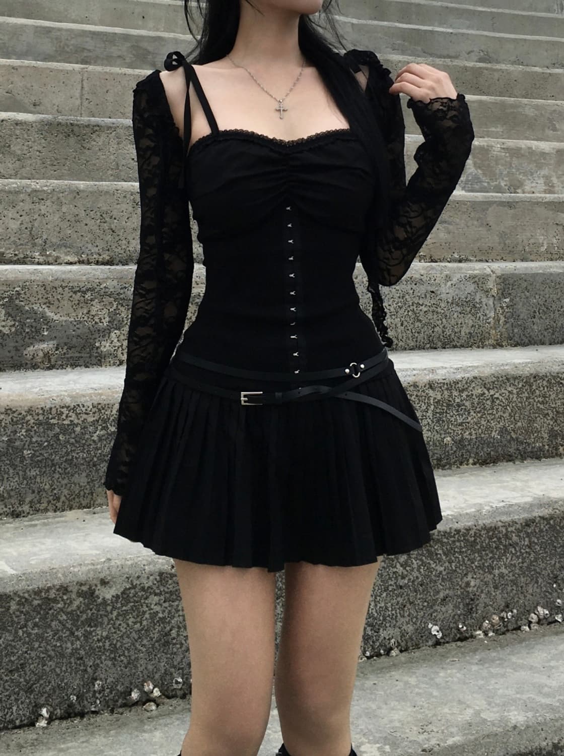 XERIF 스판 코르셋 플리츠 원피스+벨트+볼레로 상품이미지2