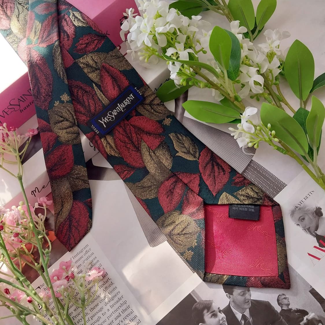 입생로랑 실크 그린 자카드 패턴 넥타이 8.9cm A+등급 K1872
 상품이미지5