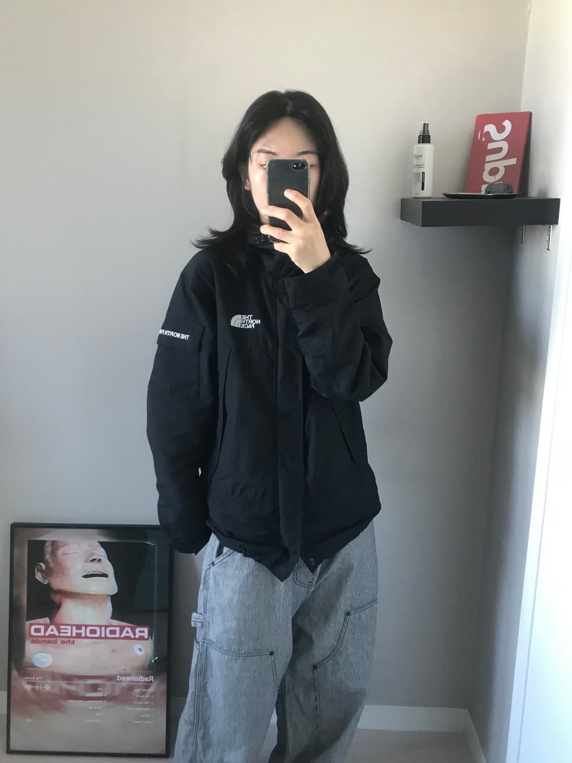 대장급 노스페이스 로고 블랙 윈드 바람막이 자켓 상품이미지2