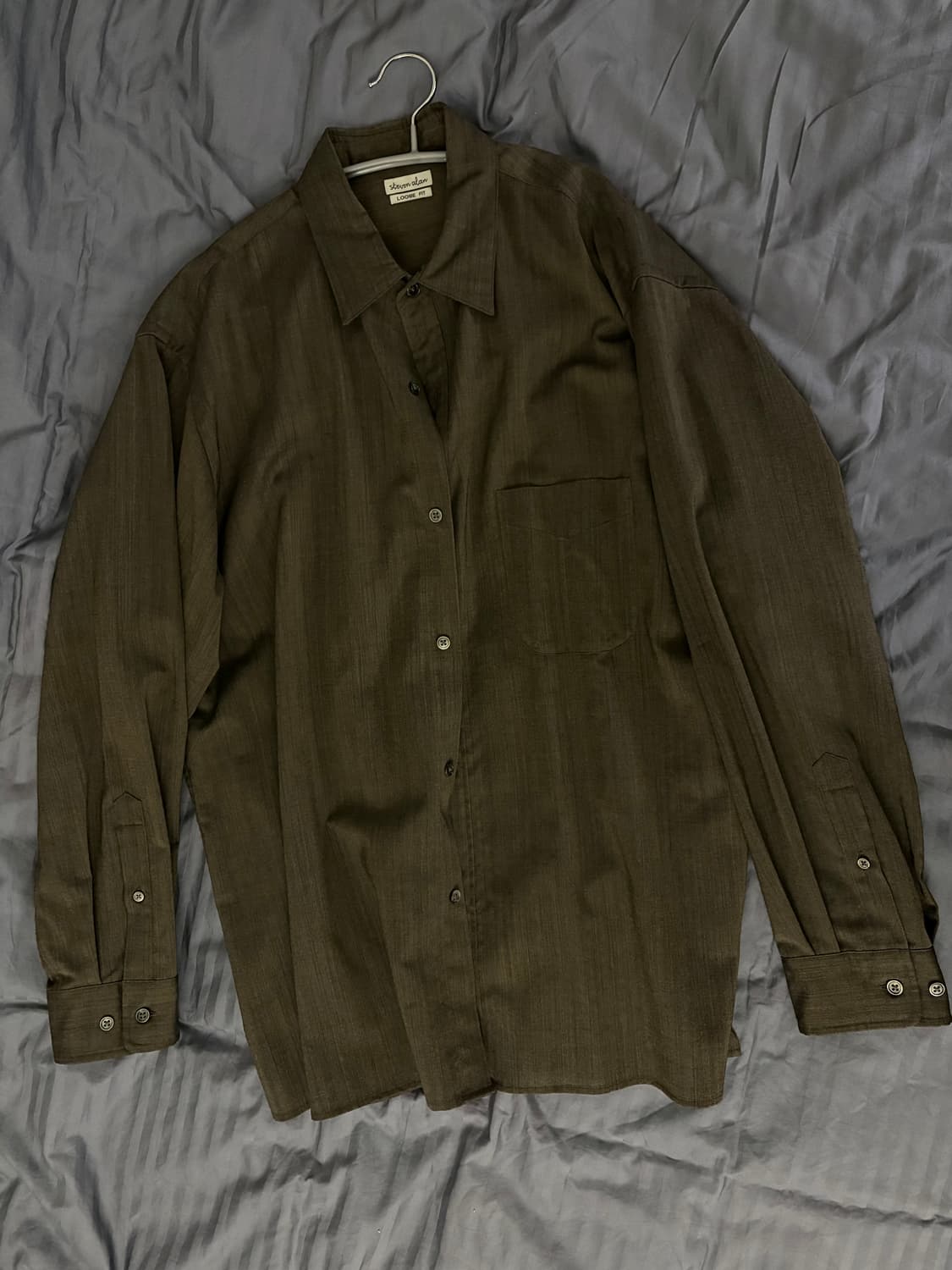 스티븐알란 steven alan 루즈핏 셔츠 브라운카키 L 상품이미지3