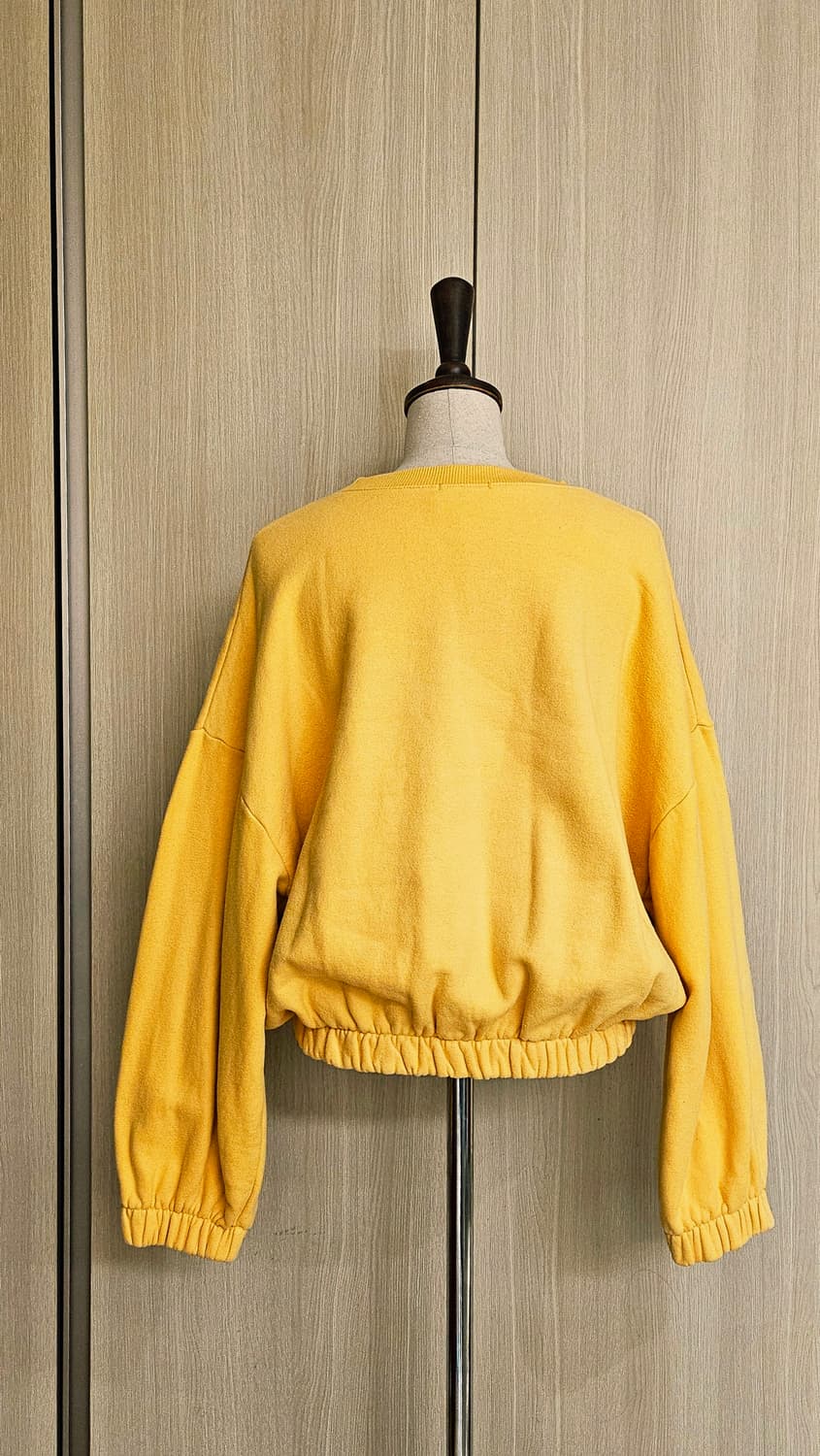 노랑색 귀여운 박시핏 가오리소매 셔링밴드 크롭 기모 맨투맨 44~55 상품이미지5