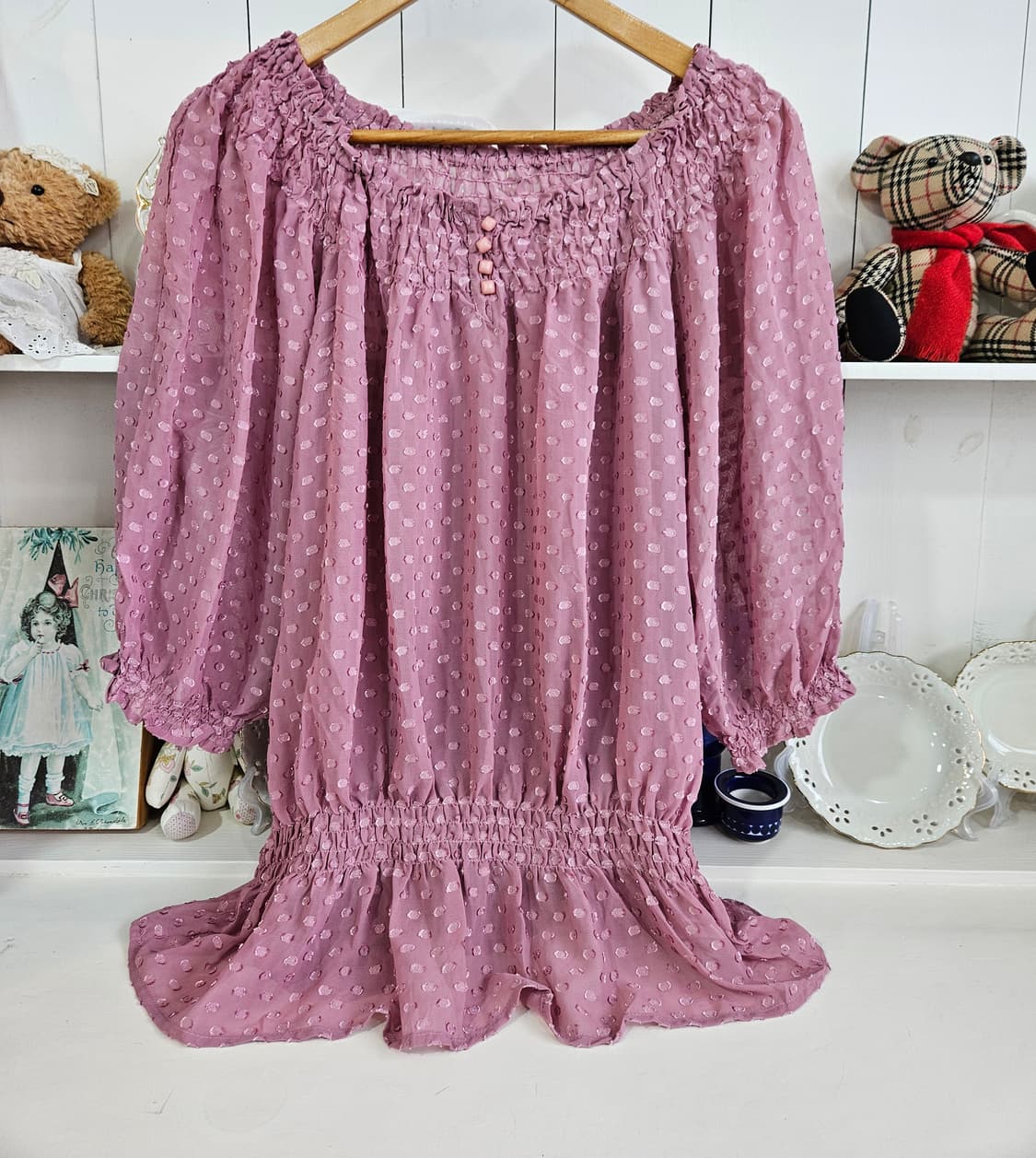 도트 쉬폰 스모크 롱핏 블라우스 상품이미지8