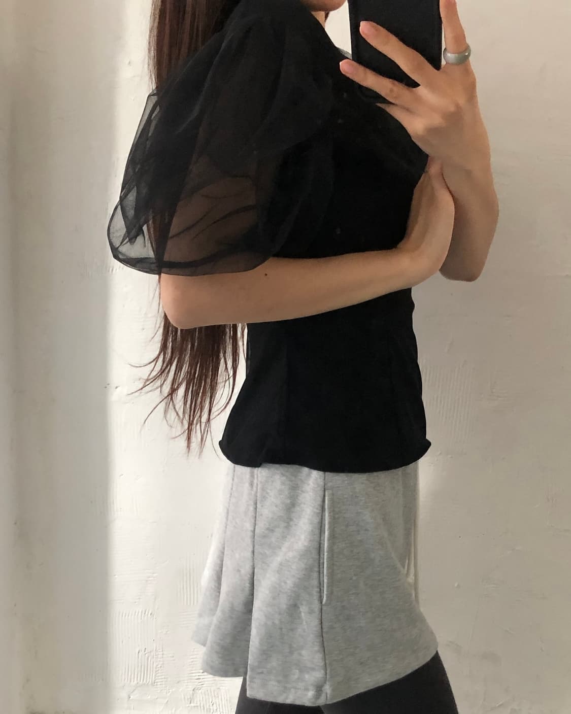 Simone Rocha 시몬 로샤 블랙 컬러 시스루 퍼프 티셔츠 상품이미지4