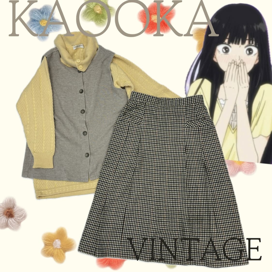 💛사와코의 러블리 코디세트💛 러블리 그런지 교복 니트 베스트 스커트 상품이미지1