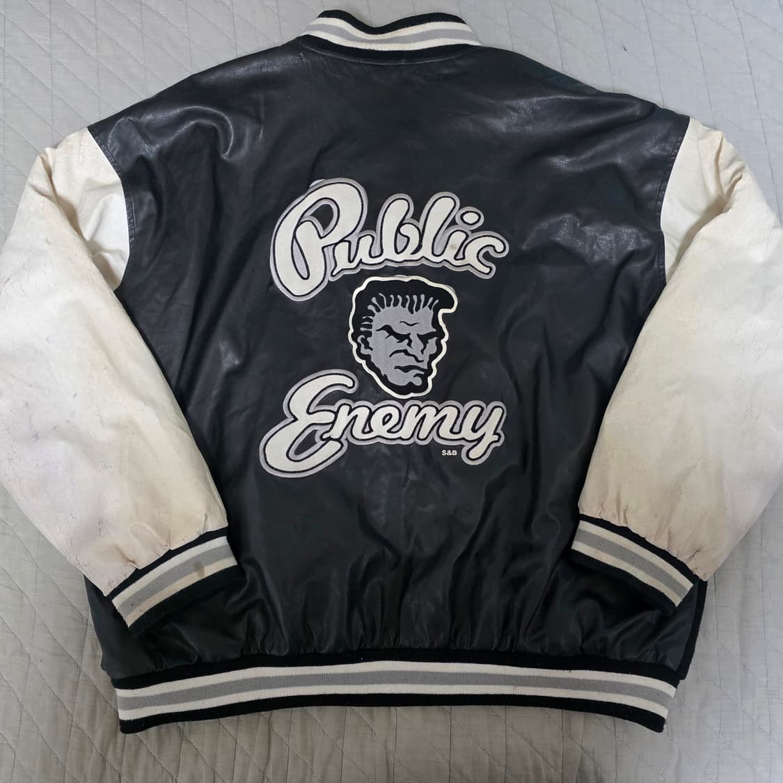 [XXL] 90s 빈티지 퍼블릭 에너미 크랙레더 스타디움 바시티 자켓 상품이미지1