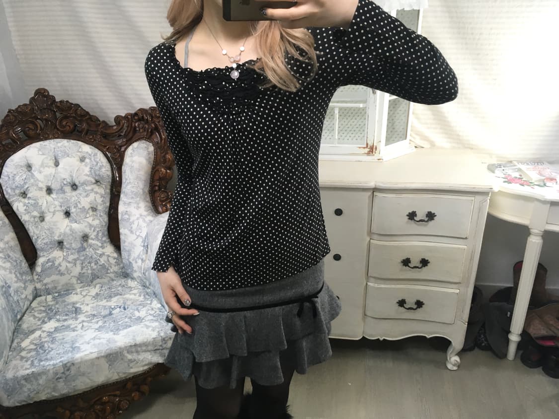  dot frill long sleeve top 상품이미지1