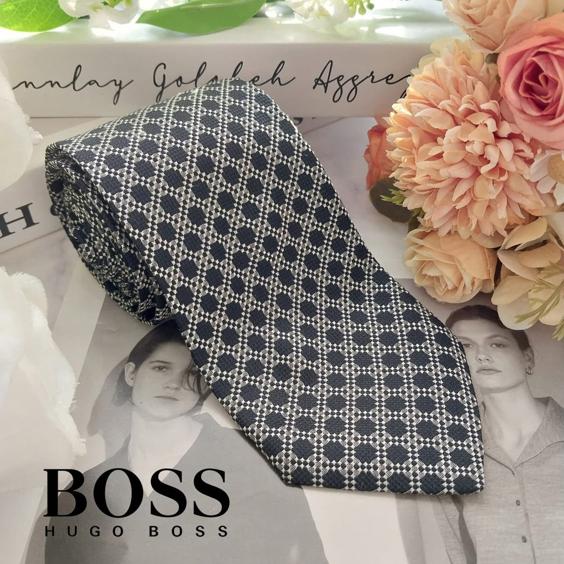 휴고보스 실크 블랙 패턴 슬림 넥타이 7.9cm A+등급 K1815
 상품이미지2