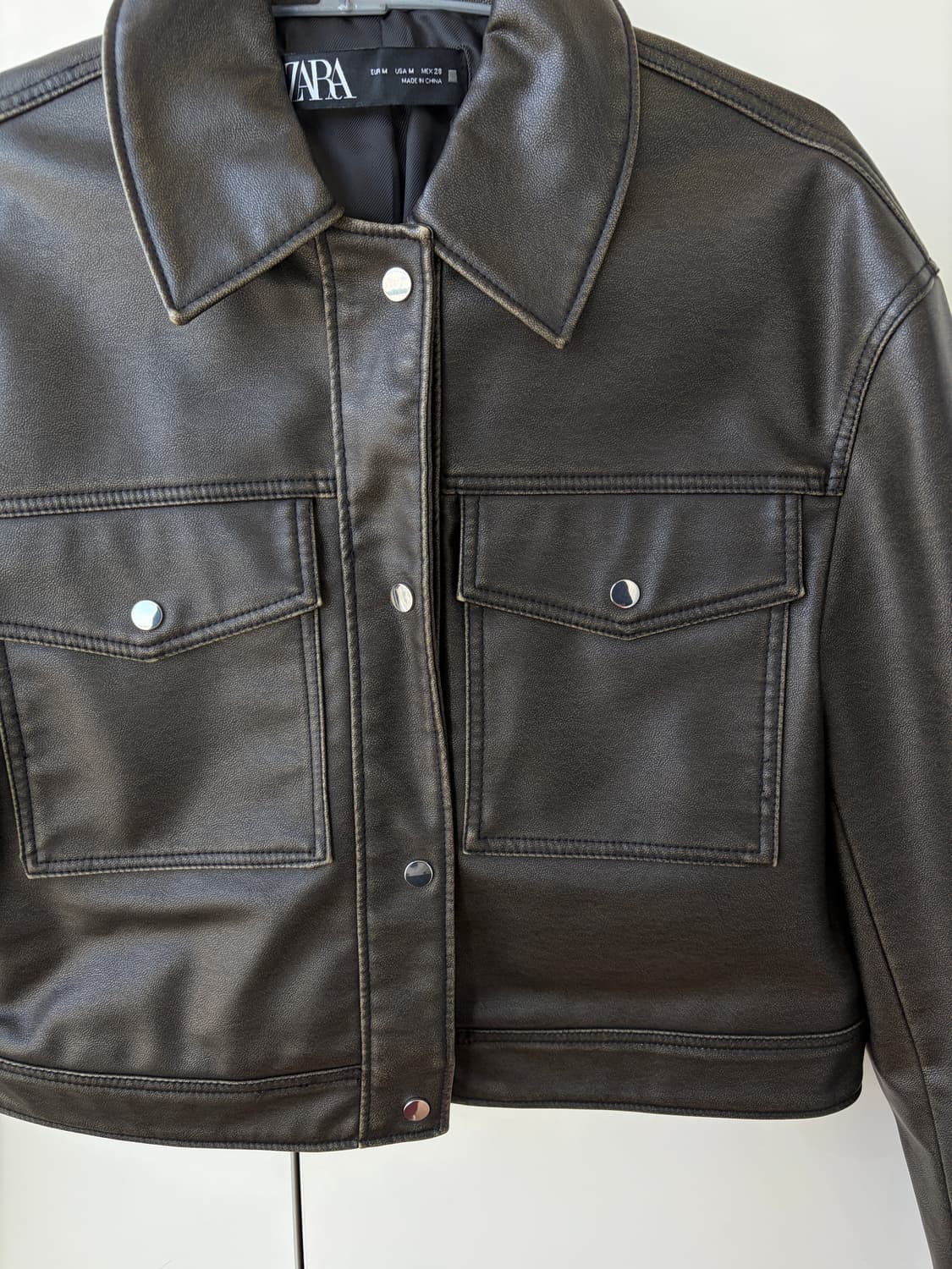 자라 브라운 레더 크롭 자켓 M(미착용) 상품이미지3