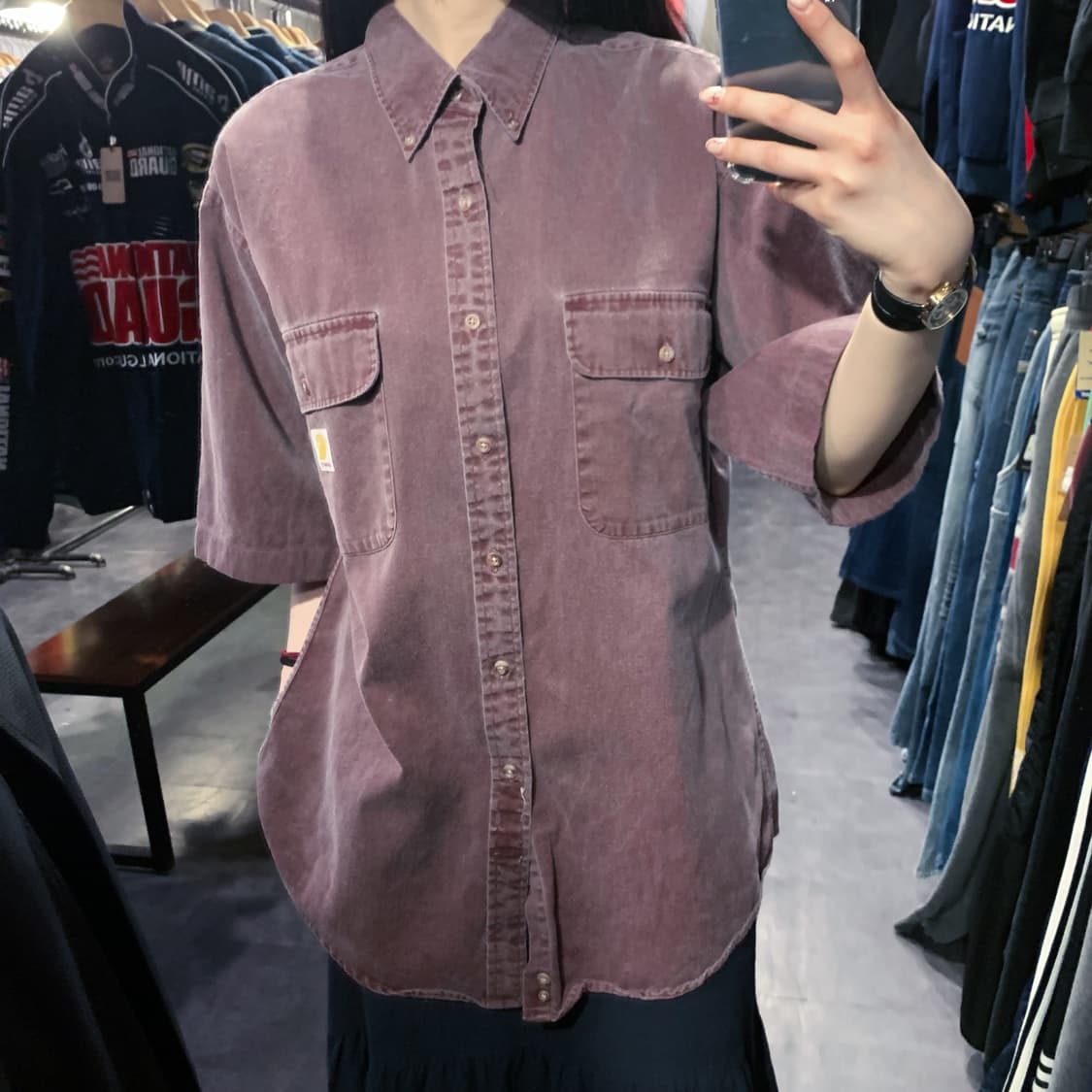 [IM] Carhartt 칼하트 데님 반팔 셔츠 레드 브라운 상품이미지5