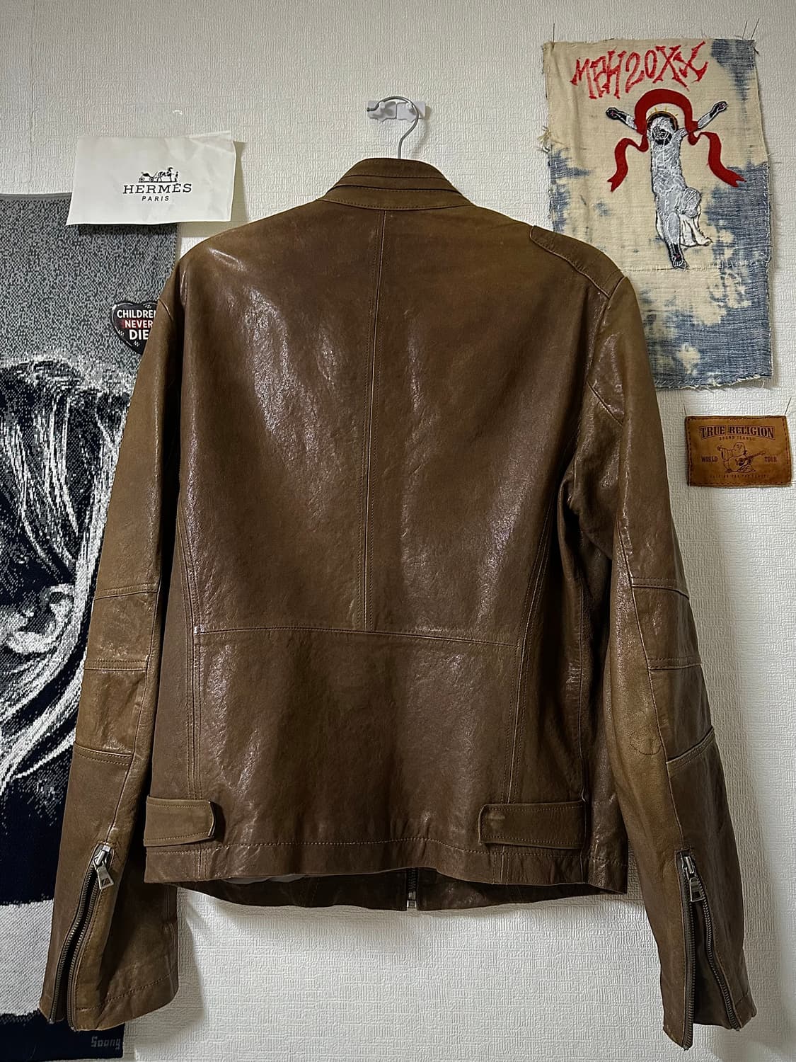 브라운 모토 레이서 레더자켓 상품이미지4