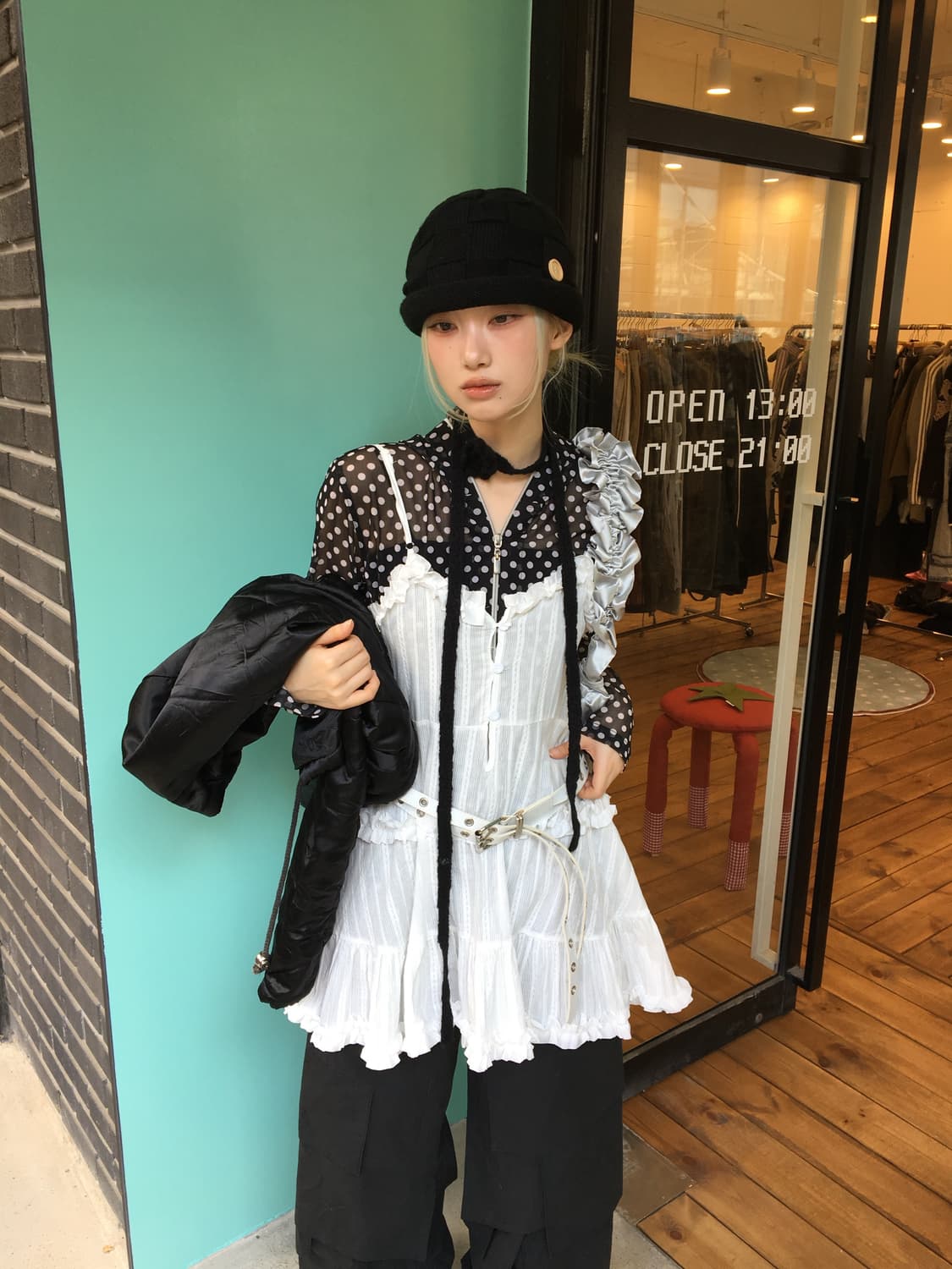 도트 후드집업 상품이미지1