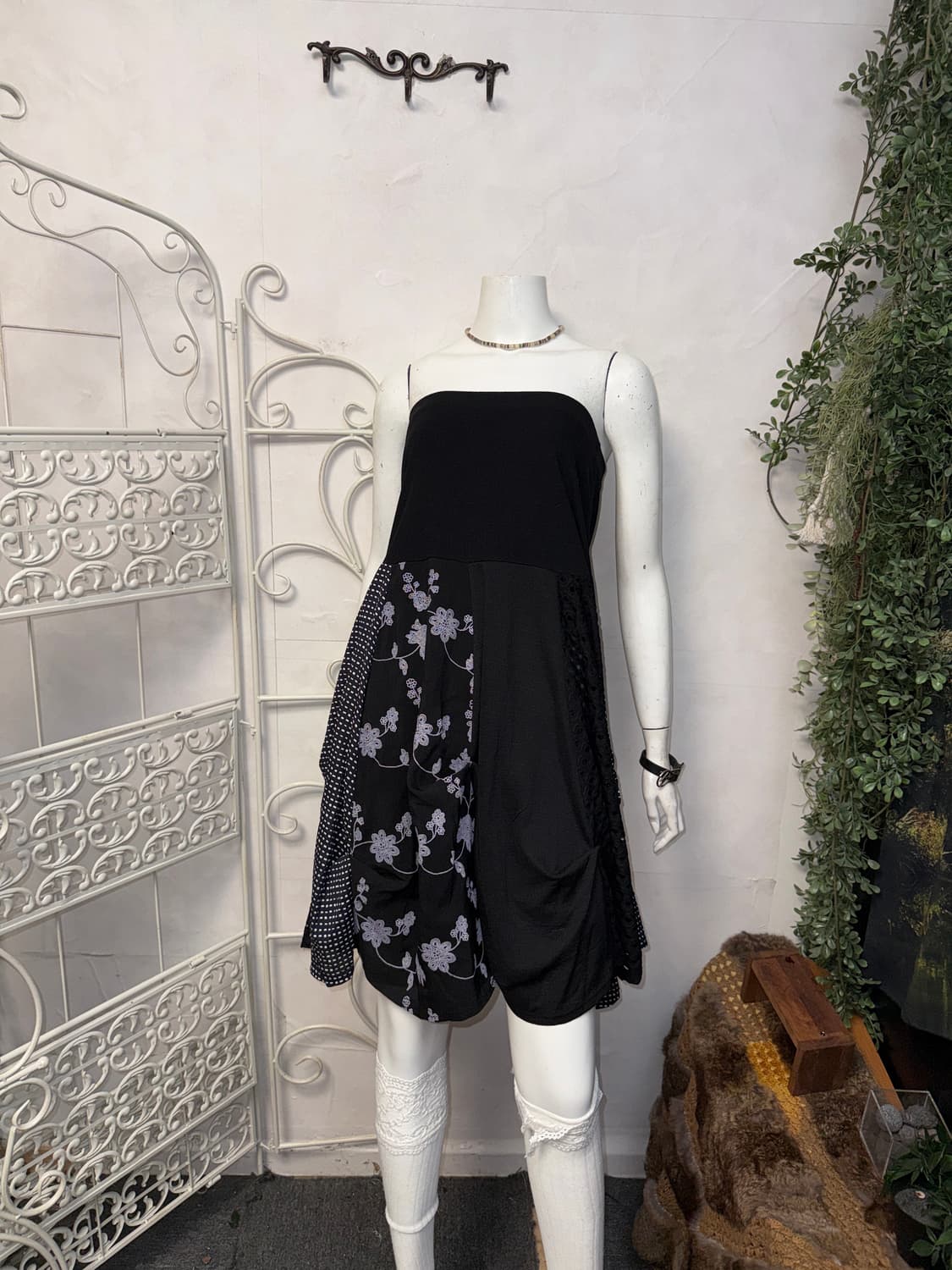 Black oriental patchwork shirring ops/sk 상품이미지2