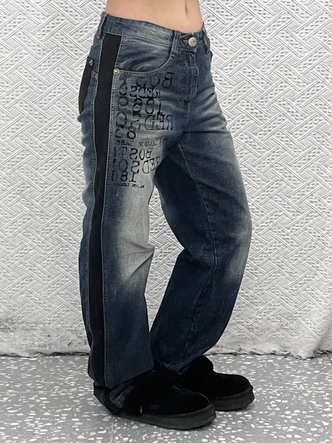 MLB 벨벳라인 스트릿 힙합 레터링 데님팬츠 31인치 C08548 상품이미지1