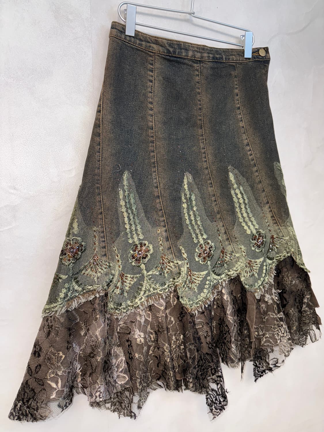 Washing denim fairy beads lace unbal sk 상품이미지2