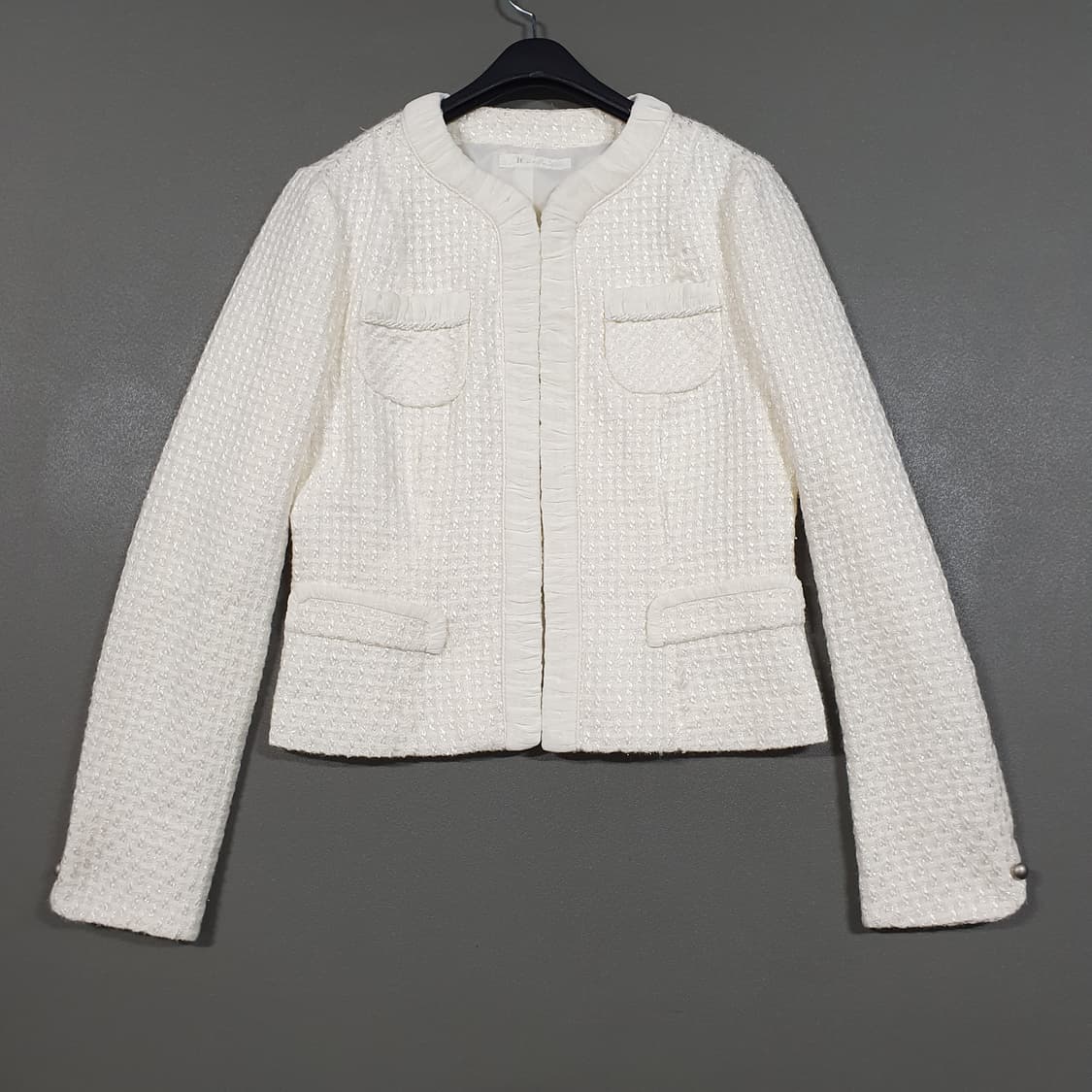 여성 S (90) 잇미샤 포켓 프린지 히든버튼 트위드 자켓 아이보리 상품이미지1