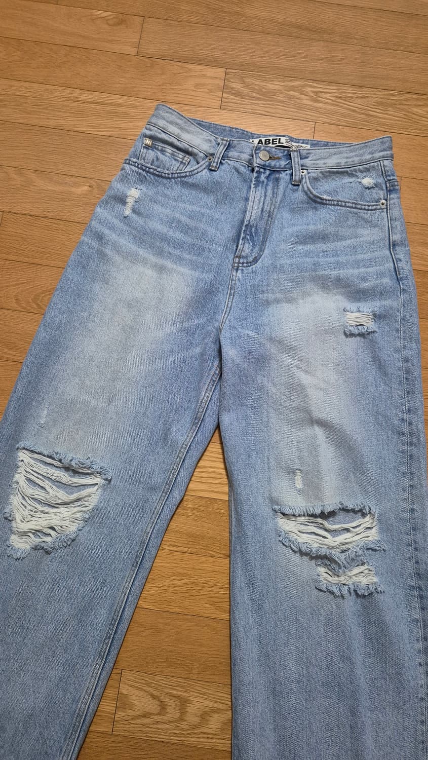 라벨아카이브 마리암 디스트레스드 와이드핏진 라이트블루워시드 3사이즈 상품이미지2