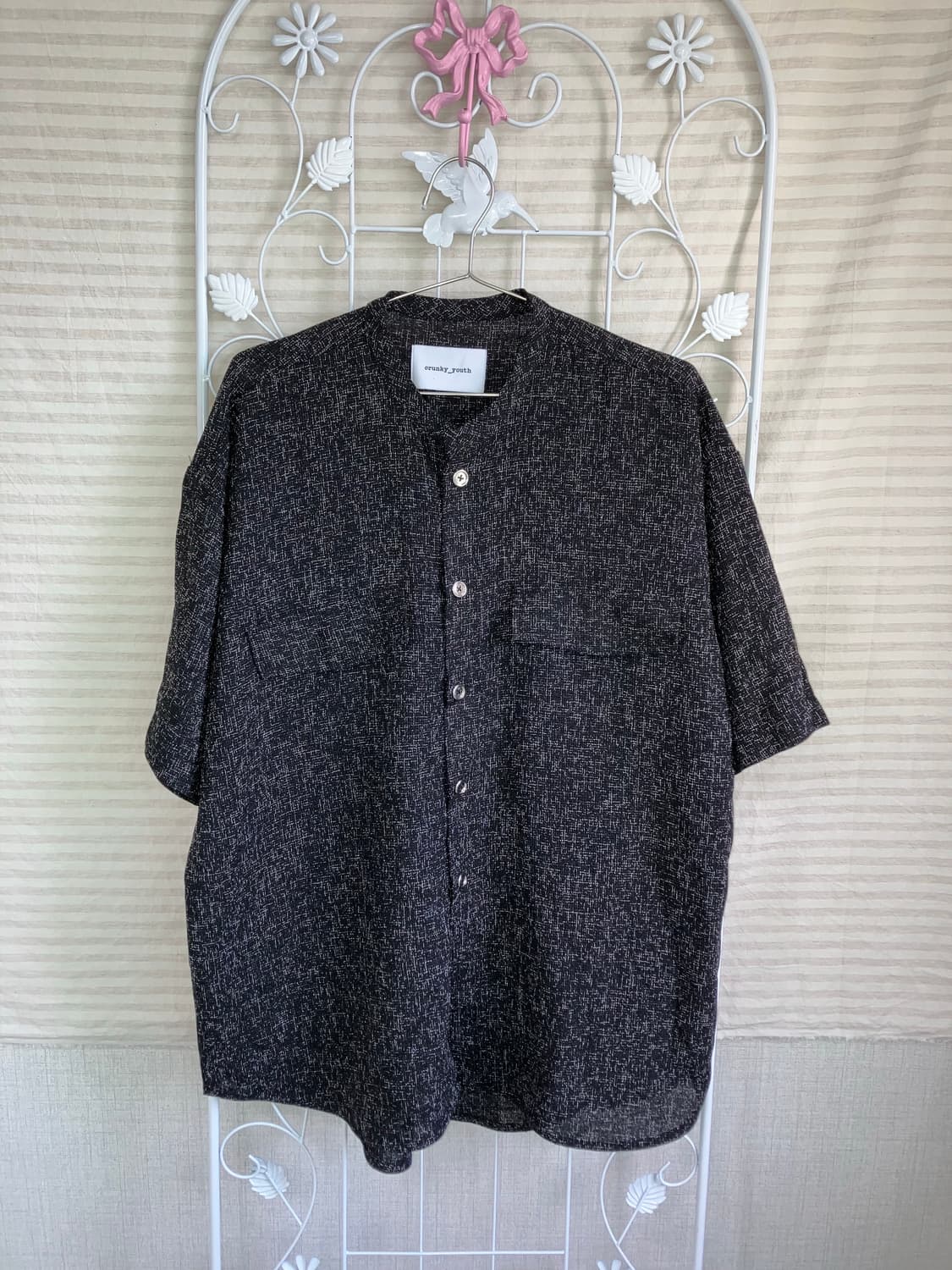빈티지 블랙 트위드 반팔 셔츠 y2k 스트릿 갸루 펑키469 상품이미지1