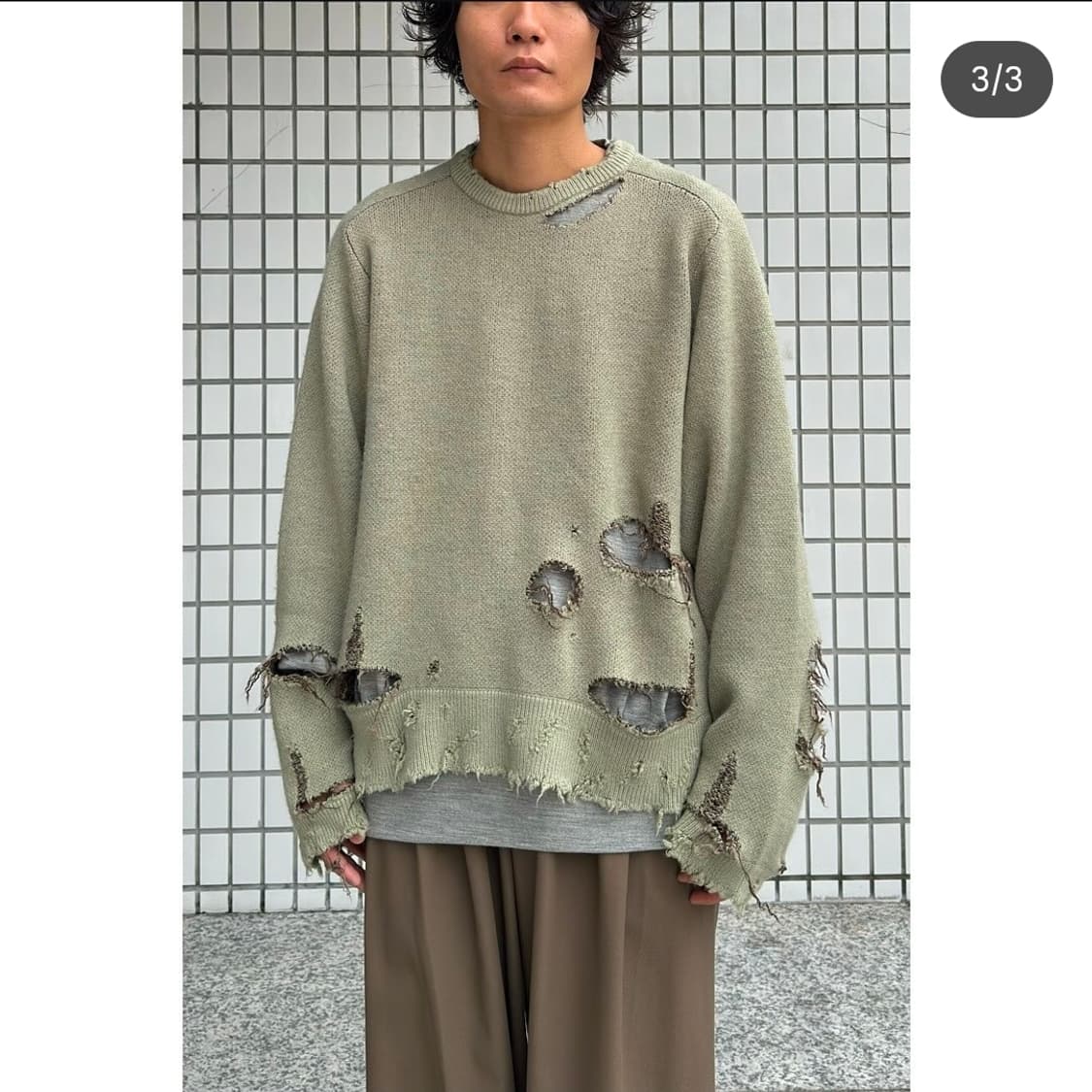 (2)안셀름 데미지 니트 그린 상품이미지1