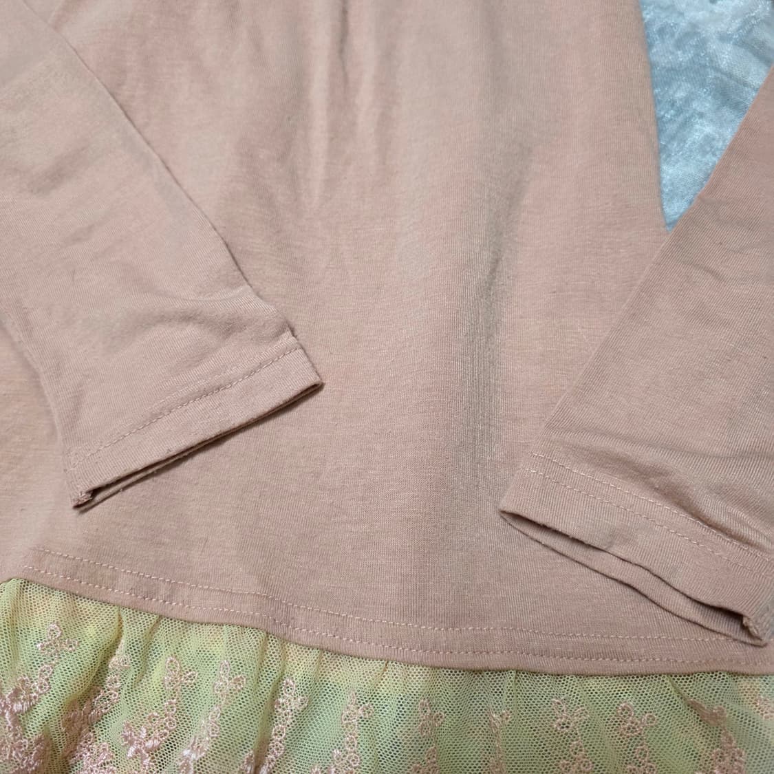 빈티지 엑시즈팜깔페어리 하구미 모리 레이스 셔링 목폴라 이너 티셔츠 상품이미지2