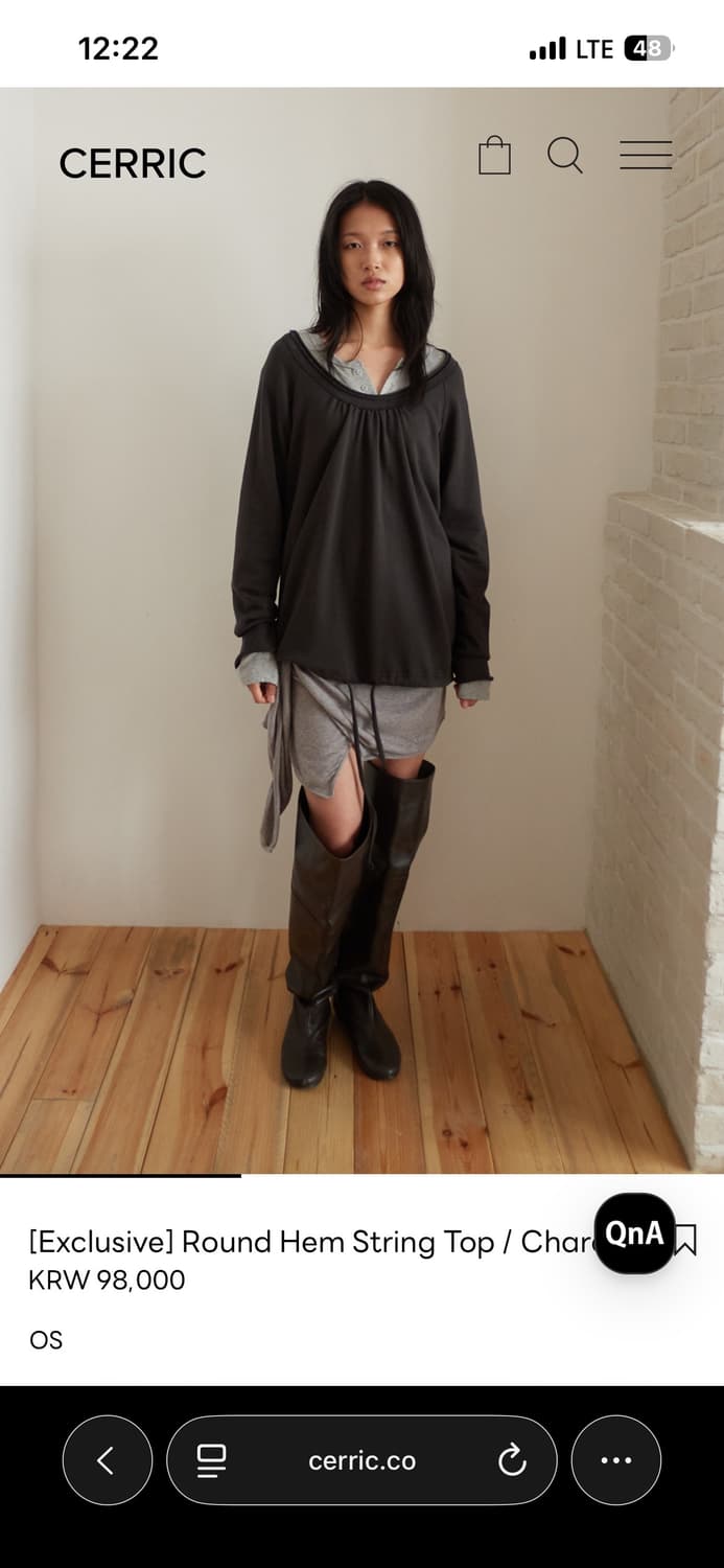 세릭 라운드 햄 스트링 탑 오프숄더 챠콜 상품이미지2