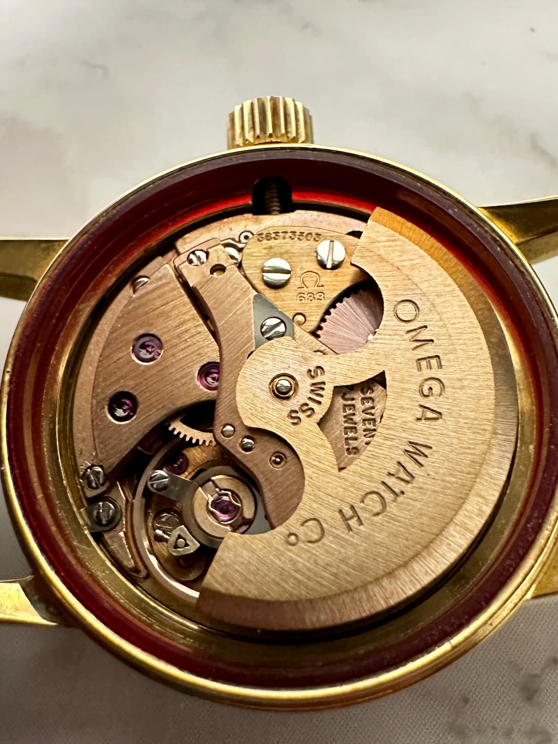 오메가 자동 씨마스터 핑크 여자 금장 시계 상품이미지6