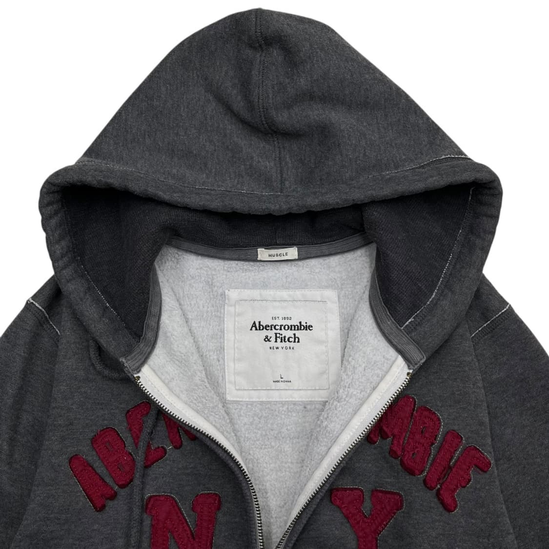 아베크롬비 버건디 센터로고 차콜 후드집업 L 상품이미지5