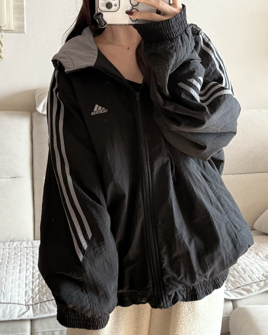 아디다스 블랙 그레이 누빔 점퍼 상품이미지2