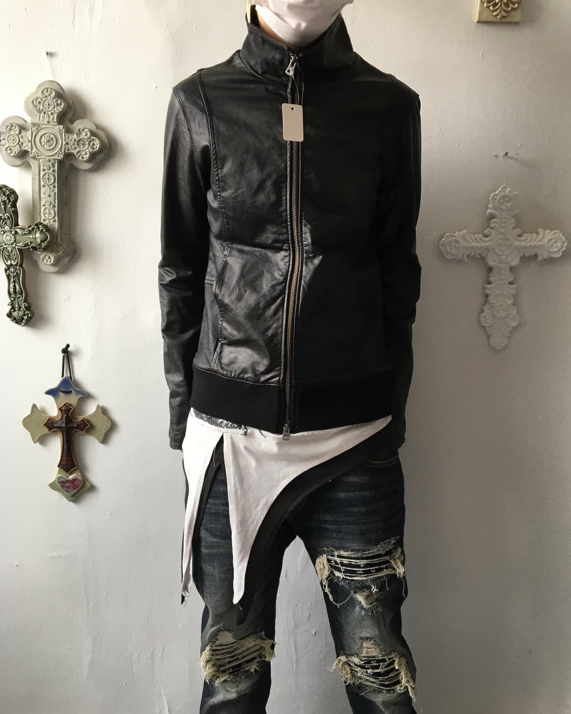High neck lamb skin leather jacket 상품이미지7