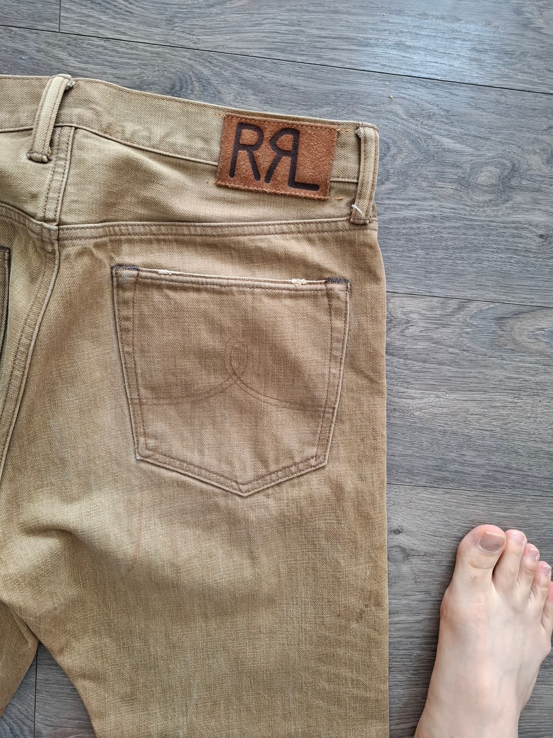 32×32 더블알엘 파이브포켓 셀비지 스트레이트핏 베이지 데님 빈티지 상품이미지8
