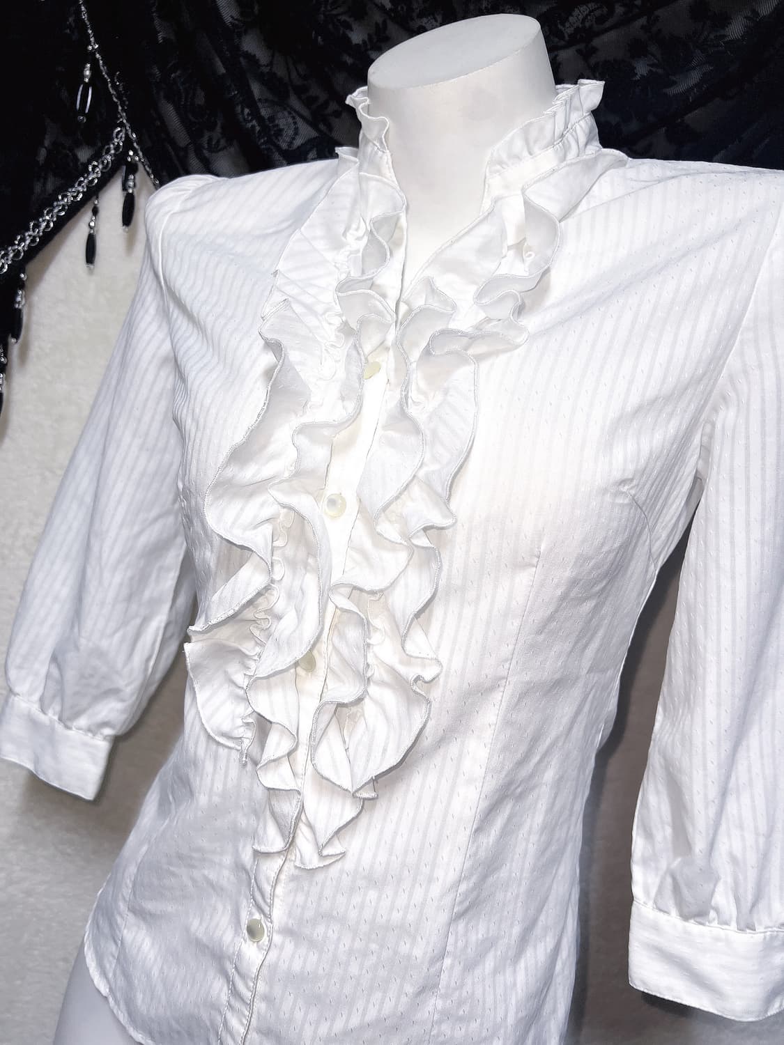 공겜여주 로맨틱고딕 갸루 화이트 프릴러플 블라우스 로걀탑 핀터 대장 일브 상품이미지9