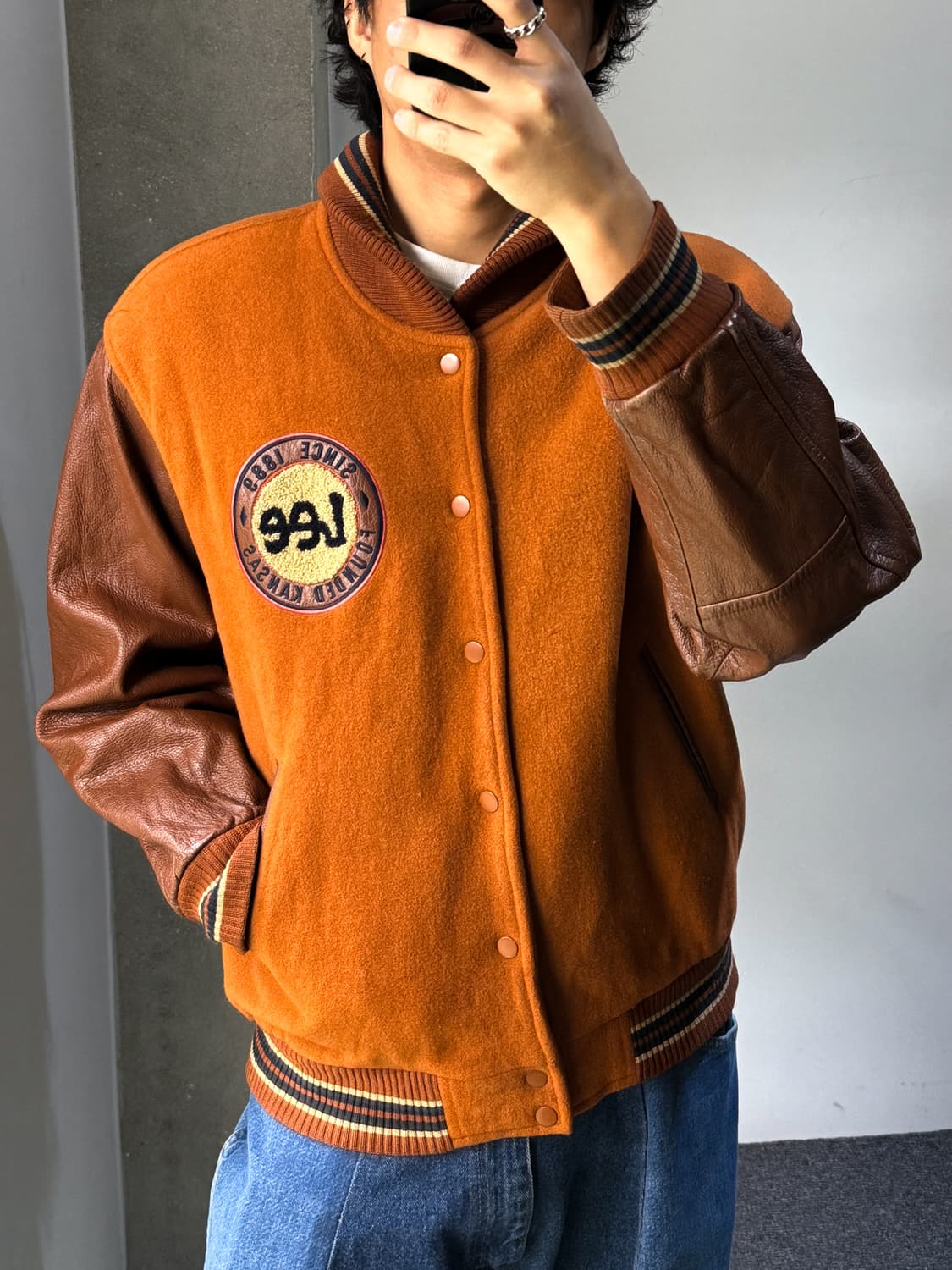 리 90’s 울 레더 바시티 자켓 상품이미지1