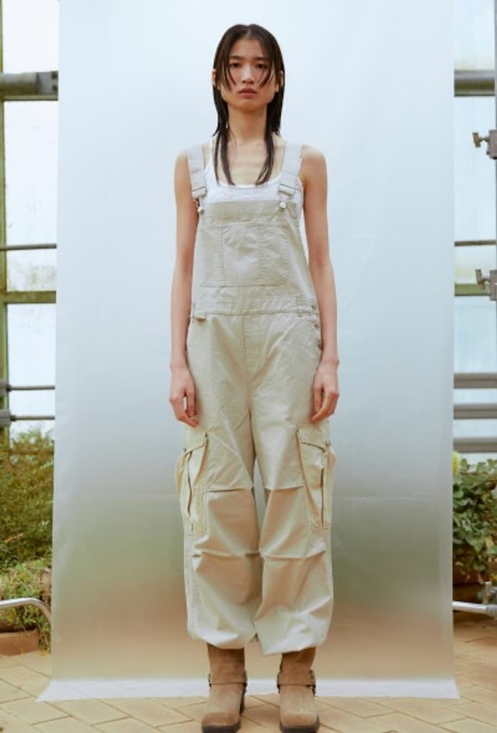 써틴먼스 카고 와이드 오버롤 베이지 상품이미지1