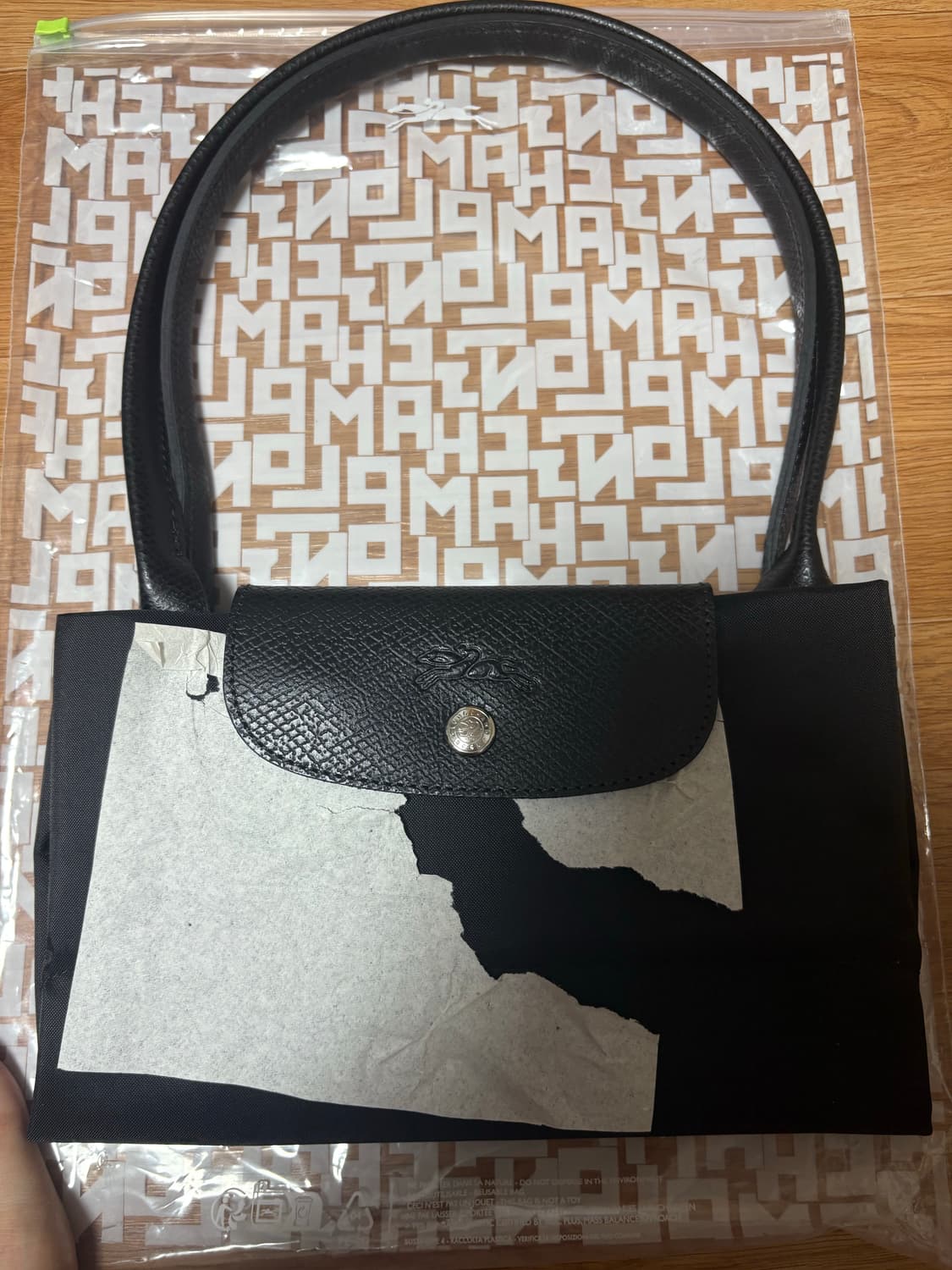 (새상품)롱샴 르플리아쥬 오리지널 L 그린핸들 블랙 상품이미지1