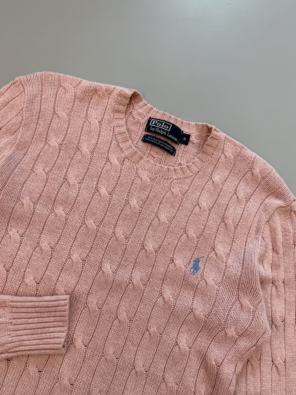 폴로 랄프로렌 루즈핏 실크 캐시미어 핑크 케이블 니트 상품이미지4
